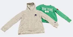 Champion グレー フード付きパーカー&グリーンスゥエットシャツ　2点