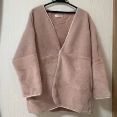 ピンク フリースジャケット オープンフロント