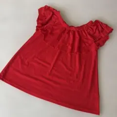 CECILMcBEE 赤 フリル 半袖Tシャツ Mサイズ