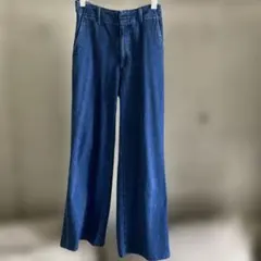 【美品】UNIQLO トラウザーデニム濃紺 ワイドレッグ デニムパンツ