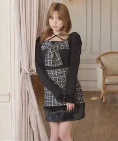 apres jour クロス紐付きフロントリボンニット➕ファー付きニットスカート