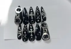 ♥ 現品 ネイルチップ 地雷系 黒 クロス 量産型 ゴテゴテ 推し活♥