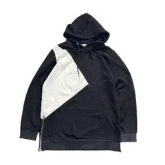 7AS4モノトーン　配色デザインパーカー　サイドジップ　異素材　古着used