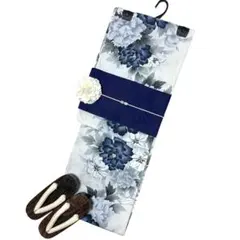 SALE価格 浴衣ジェンヌ 浴衣5点セット 猫 菊 レトロ 紺 ネイビー 下駄