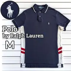 ポロラルフローレン バイカラー コットン 鹿の子 半袖ポロシャツ M ネイビー