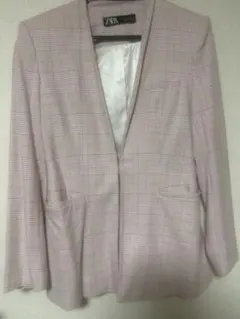 ZARA ピンク チェック柄 テーラードジャケット