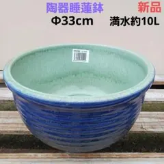 新品 33cm 陶器 睡蓮鉢 メダカ鉢 難有 ラリマーブルー スカイブルーSWC