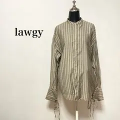 lawgy リボンカフス ストライプ バンドカラー シャツ ブラウス　FREEのサムネイル