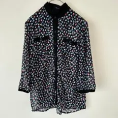 ディスコート シースルーブラウス 七分袖 花柄 襟・ポケット付き レディース