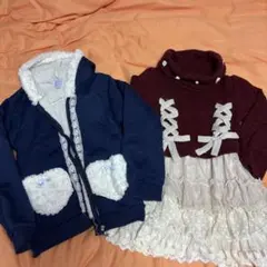 ネ*り様 axes famkids リボンニットワンピース ＆ボアパーカーセット