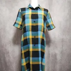 90s レナウン Q FRILL チェック柄 半袖シャツワンピース
