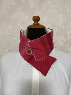 461.赤染めのミニマフラー、手染め　ボア　パッチ