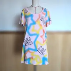 CO&LU 半袖ロングTシャツ ピンク スター柄 古着のサムネイル