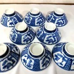 未使用　染付　花鳥文様 揃碗　飯碗　8客セット