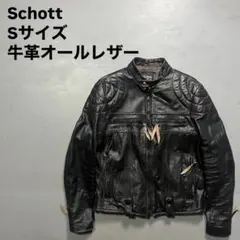 Schott シングルライダースジャケット　牛革　オールレザー　ステッチ　黒　S