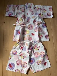 【新品未使用】90cm 甚平 ピンク 白 くろわっさんすべべ 和柄 女の子