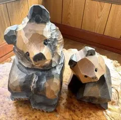 【銘あり】北海道 木彫り熊 親子セット 大和正幸 作 民藝品 アンティーク