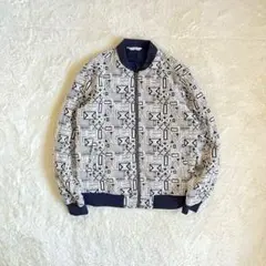 ジオメトリック総柄 ボンバージャケット 刺繍 ネイビー MA-1風 ZARA