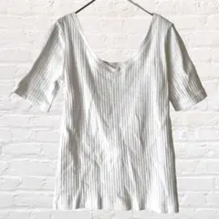 イネド カットソー Vネック リブニット 薄手 綿100 シンプル 夏 秋