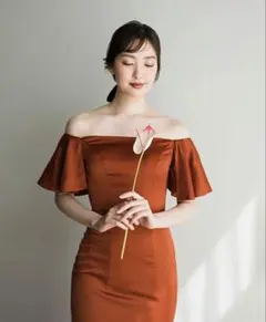 オフショルダー マーメイドドレス　テラコッタドレス Mサイズ