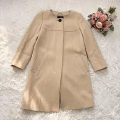 【美品】23区 カシミヤ混 アンゴラ ノーカラーコート ベージュ 32