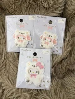 セリア×サンリオ　パイルワッペン　シール　ハローキティ　マイメロディ　3個