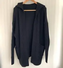 オーバーサイズ ブラック ケーブル編み カーディガン フード付 Ｆ