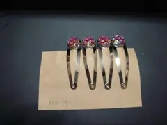 春休み限定300円　カラフル装飾付きヘアクリップ4個セットNo.14レッド