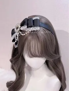 アクセサリーカチューシャサテンリボンヘアバンドヘッドドレスヘアピン black