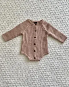 Aosta くすみピンク リブ編みニットロンパース 70 S