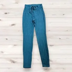 未使用 リブニットパンツ テーパード ブルーグリーン XS M相当