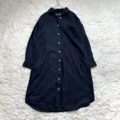 未使用✨無印良品 リネン100%シャツワンピース S ダークネイビー