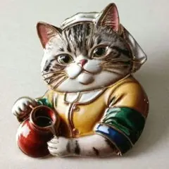 猫のピンバッジ カフェ店員風