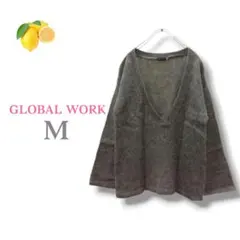 5『グローバルワーク』長袖ニットセーター Vネック【M】グレー 冬秋