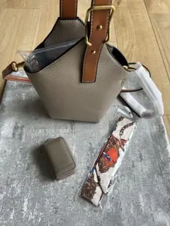 新品未使用！グレージュバッグ&ハンドルスカーフ　キーケースセット