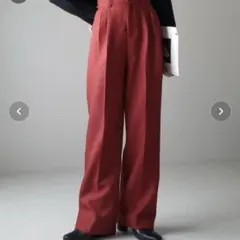 太ベルトハイウエストウールライクカラータックスラックス 赤 レッド