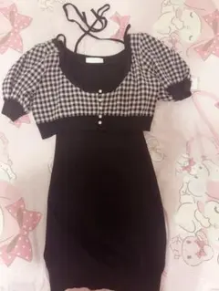 pium ピウム ギンガム レイヤード ニット ワンピ