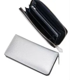 カーボン加工ラウンドファスナー長財布 シルバー