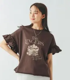 GLOBAL WORK ヘビロッTEEフリルプリント半袖 ブラウンのサムネイル