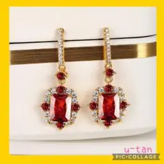 ピアス スクエア ドロップ プレゼント クリスマス フォーマル パーティ レッド