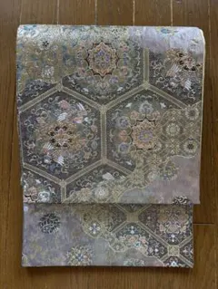 袋帯 六角形模様 花柄刺繍