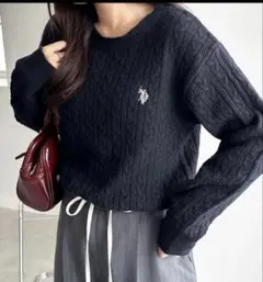 U.S. POLO ASSN. ネイビー ケーブルニット M