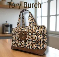 トリーバーチ トートバッグ キャンバス レザー 幾何学柄 大容量 A4 肩掛