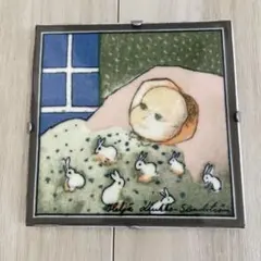 希少品　ARABIA アラビア　ヘルヤ 陶板画　子供とウサギ