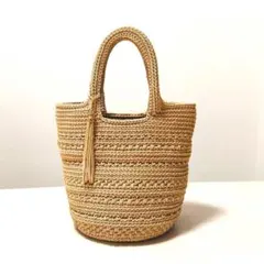 【手持ち】オールシーズン使えます♪　かぎ針編み　トートバッグ　ベージュ☆模様編み