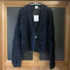 定価21000円★新品タグ付き★Ample クロシェニットカーディガン　ブラック