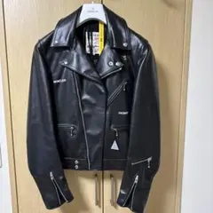 モンクレール本革ライダース MONCLER - モンクレールレザーライダースジャケット1黒ダウン
