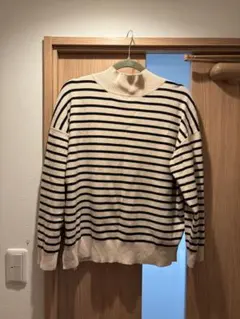 NANO UNIVERSE ベージュと黒のストライプニットセーター Fサイズ
