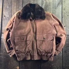 古着　本革　スエードG1レザーボンバージャケット　脱着ダウンライナー　ブラウン.