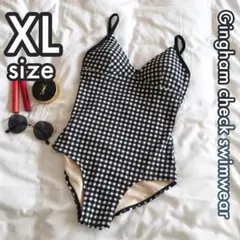 夏物最終SALE‼️ギンガムチェックスイムウェア黒 ブラックXL ワンピース水着